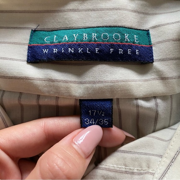 Claybrooke Oxford Stripe Broadcloth Long Sleeve Button Down Wrinkle Free Shirt - Picture 12 of 12